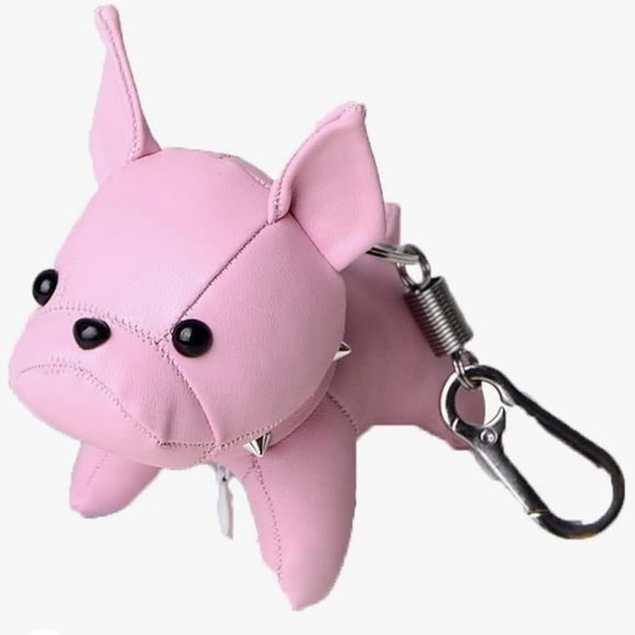 NWT French bulldog PU leather keychain w/ metal ring key ring - Picture 5 of 16